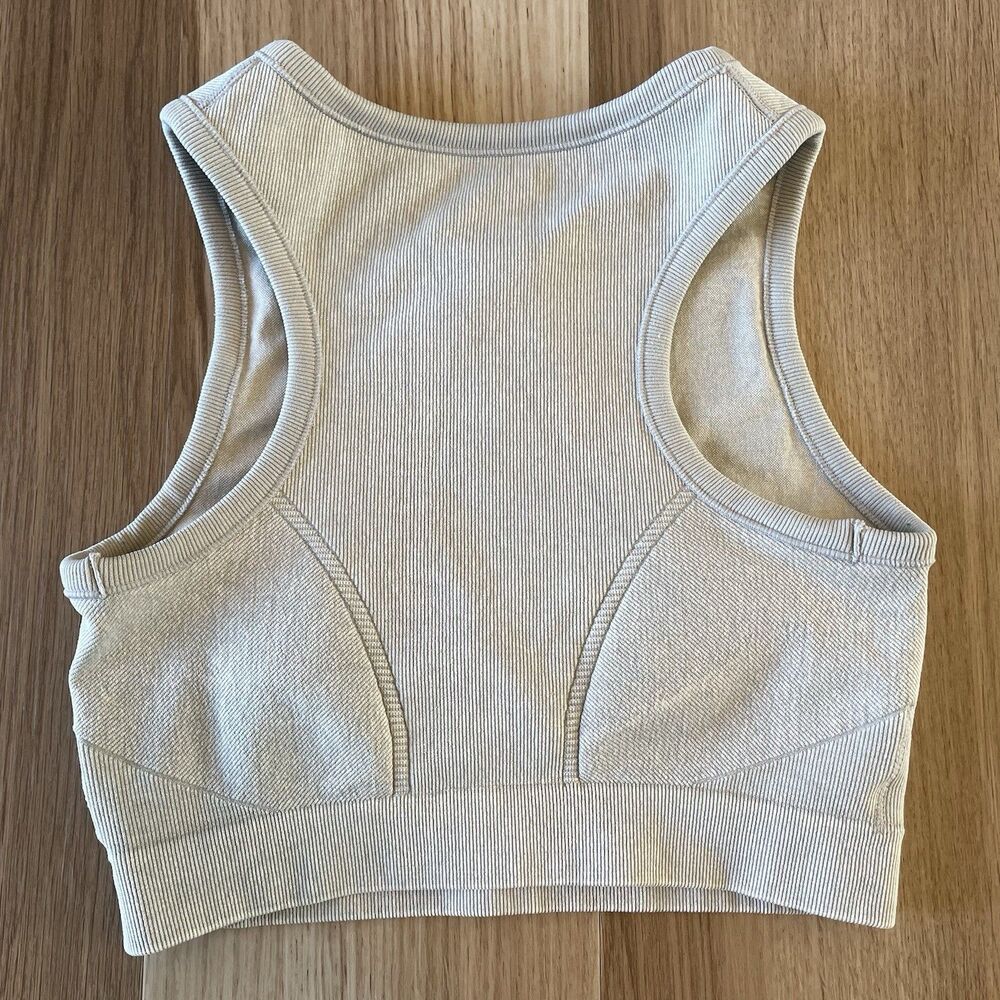 Aerie Offline Womens M Ribbed 1/4 Zip Sports Bra Crop Top Clean Girl Activewear - Picture 5 of 9